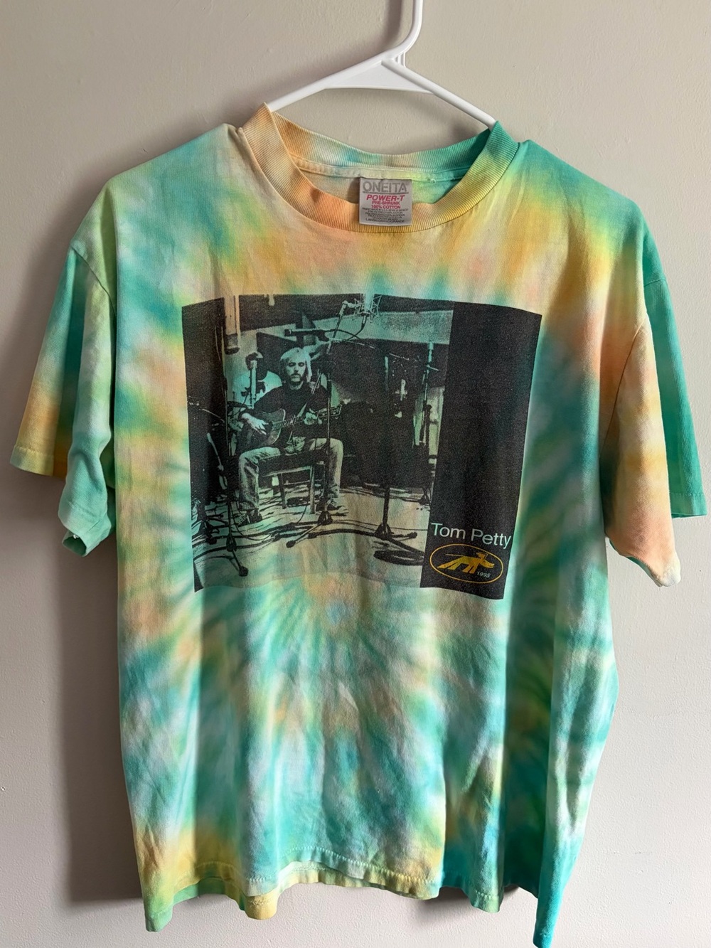 Vintage ‘95 Tom Petty Tie-Dye Band Tee - Green, Yellow, Teal.